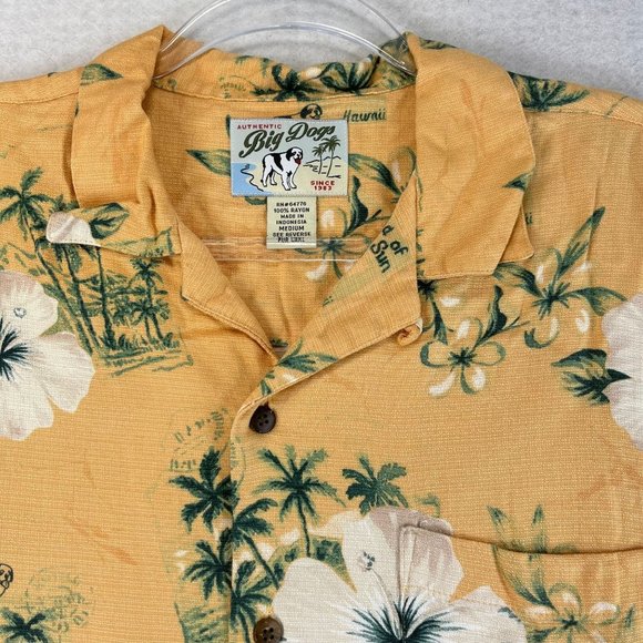 Vintage BIG DOG Mens M Orange Yellow Hawaiian Short Sleeve Button Casual Shirt - Picture 8 of 10